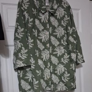 Alfred Dunner Olive Green Floral Button-Front Blouse